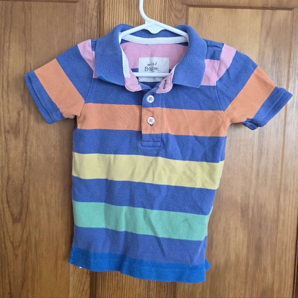Mini Boden Multicolor Pastel Striped Pique Polo Shirt Size 1 1/2-2Y